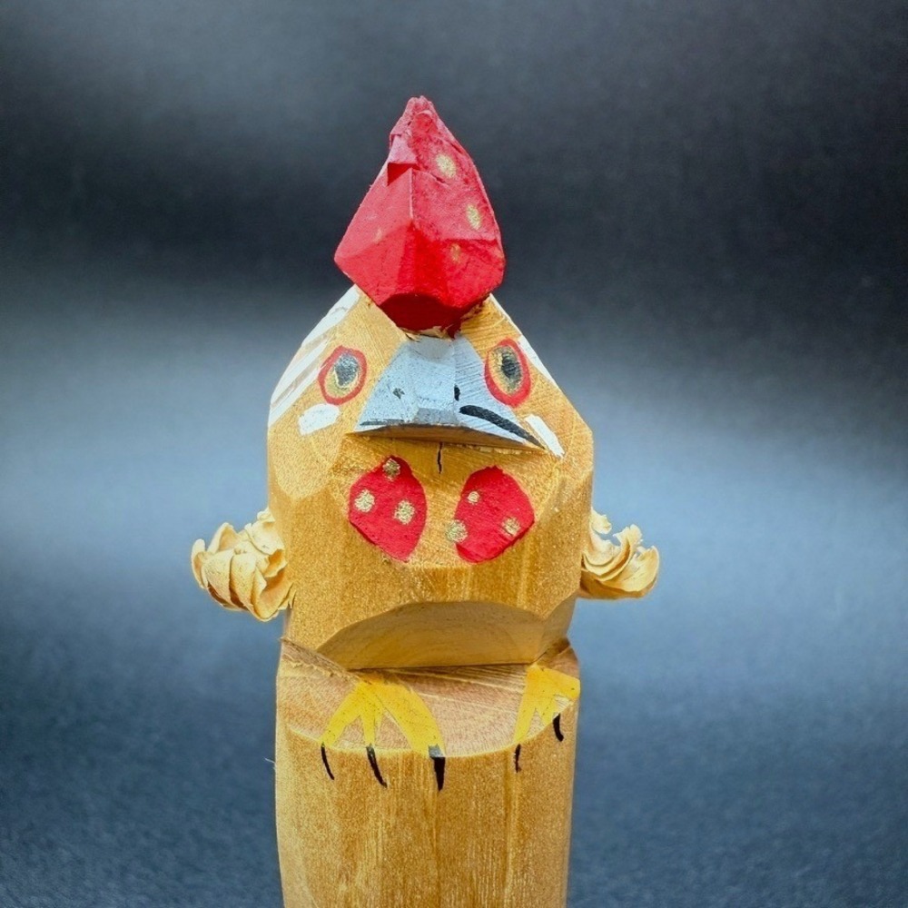 Japanese Sasano Bori Rooster Long Tail Chick Wooden Hand Made Folk‎ Art Craft